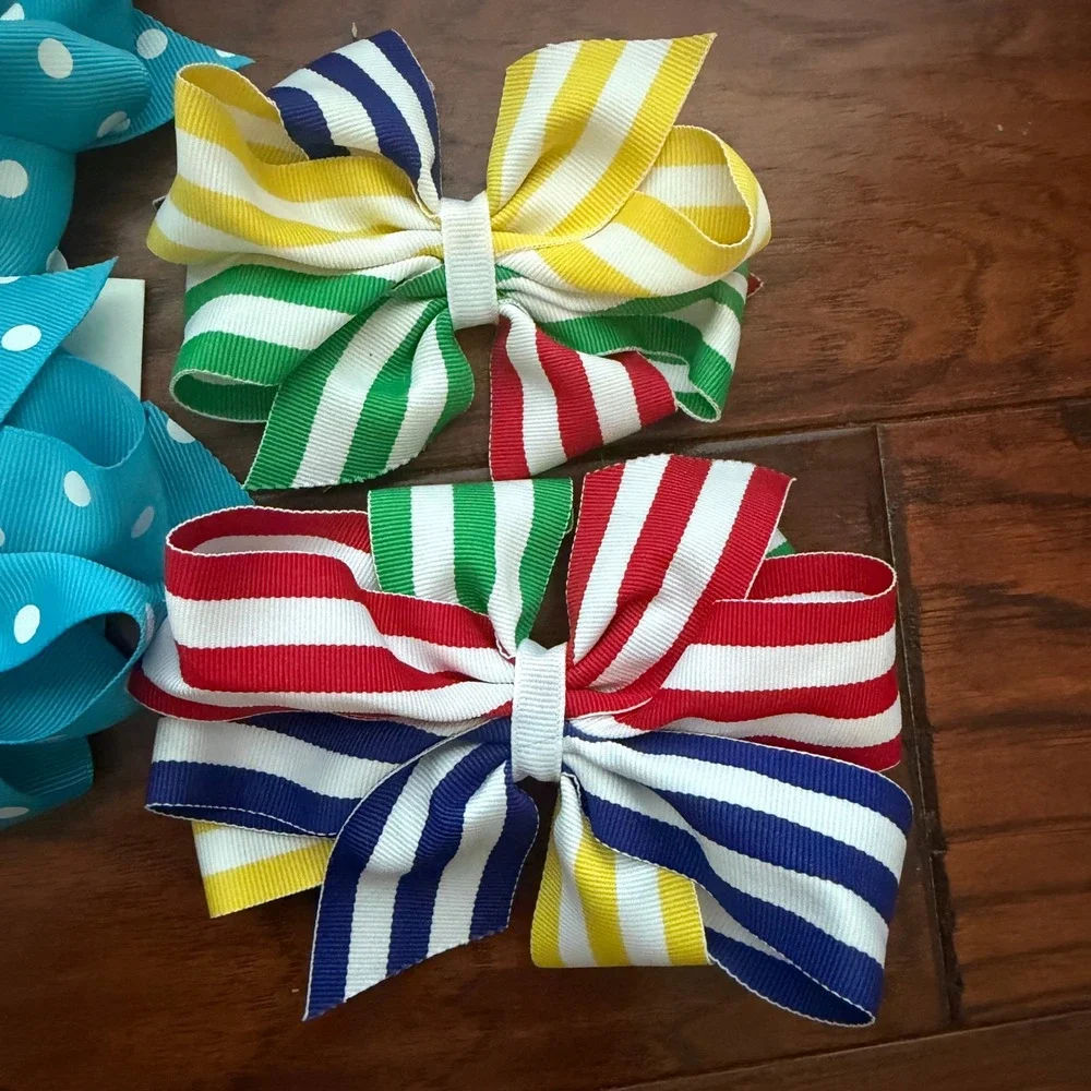 Boutique Hair Bow Mouse Polka Dot Striped Grosgrain Set of 7 Back to School
